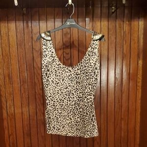 Kardashian Kollection Sleeveless Leopard Print Top with Embellished Shoulders